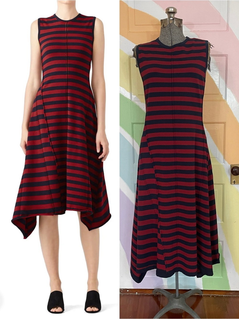 Grey Jason Wu Rosewood Striped Handkerchief Hem Knit Dress Sz M 🧡🎀
